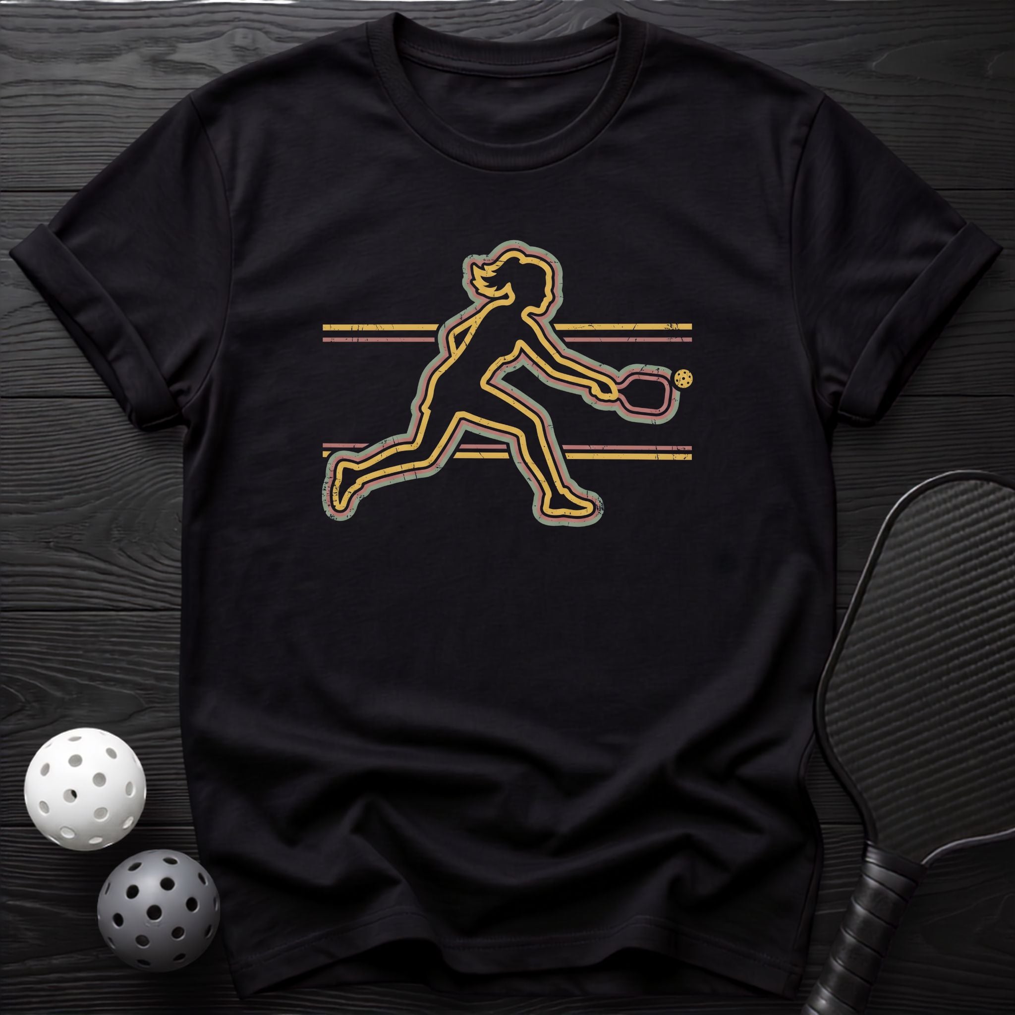 Neon Outline Pickleball Girl Tee