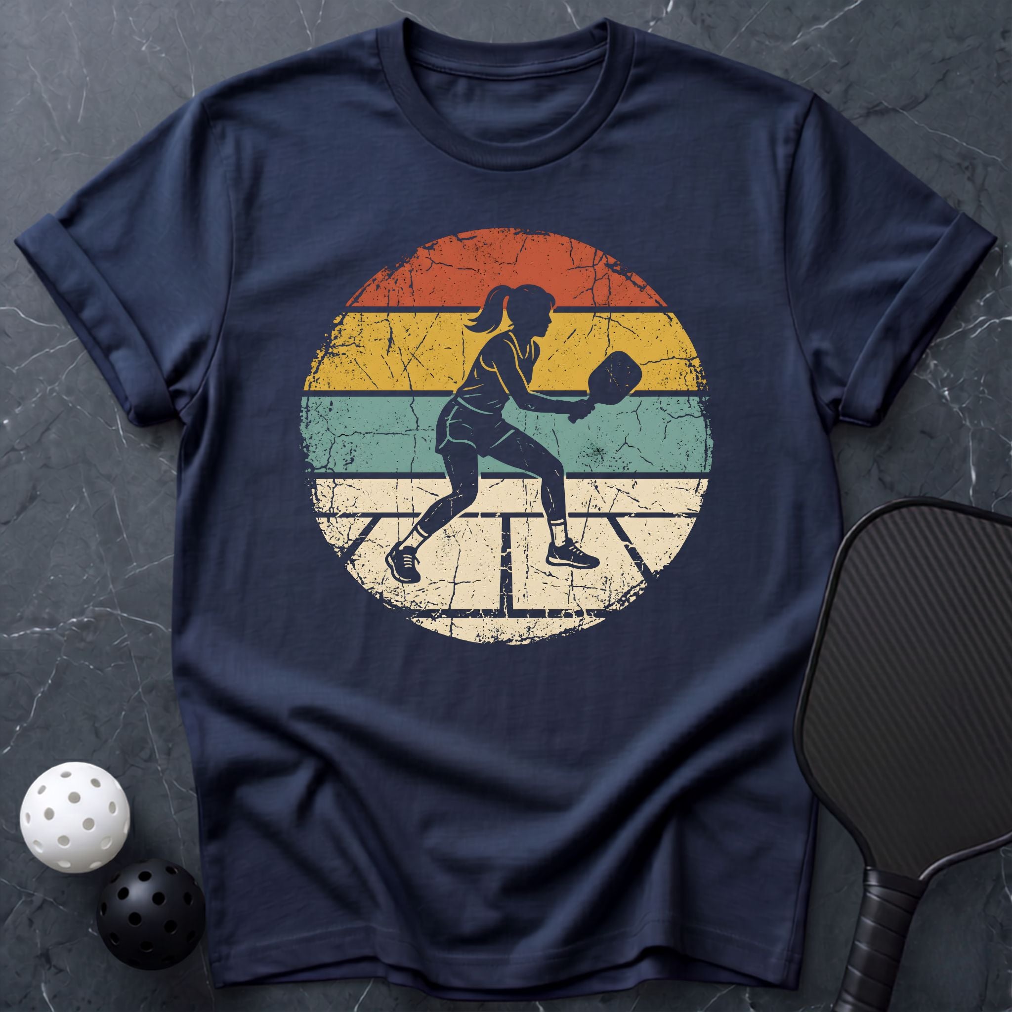 Retro Sunset Pickleball Girl Tee