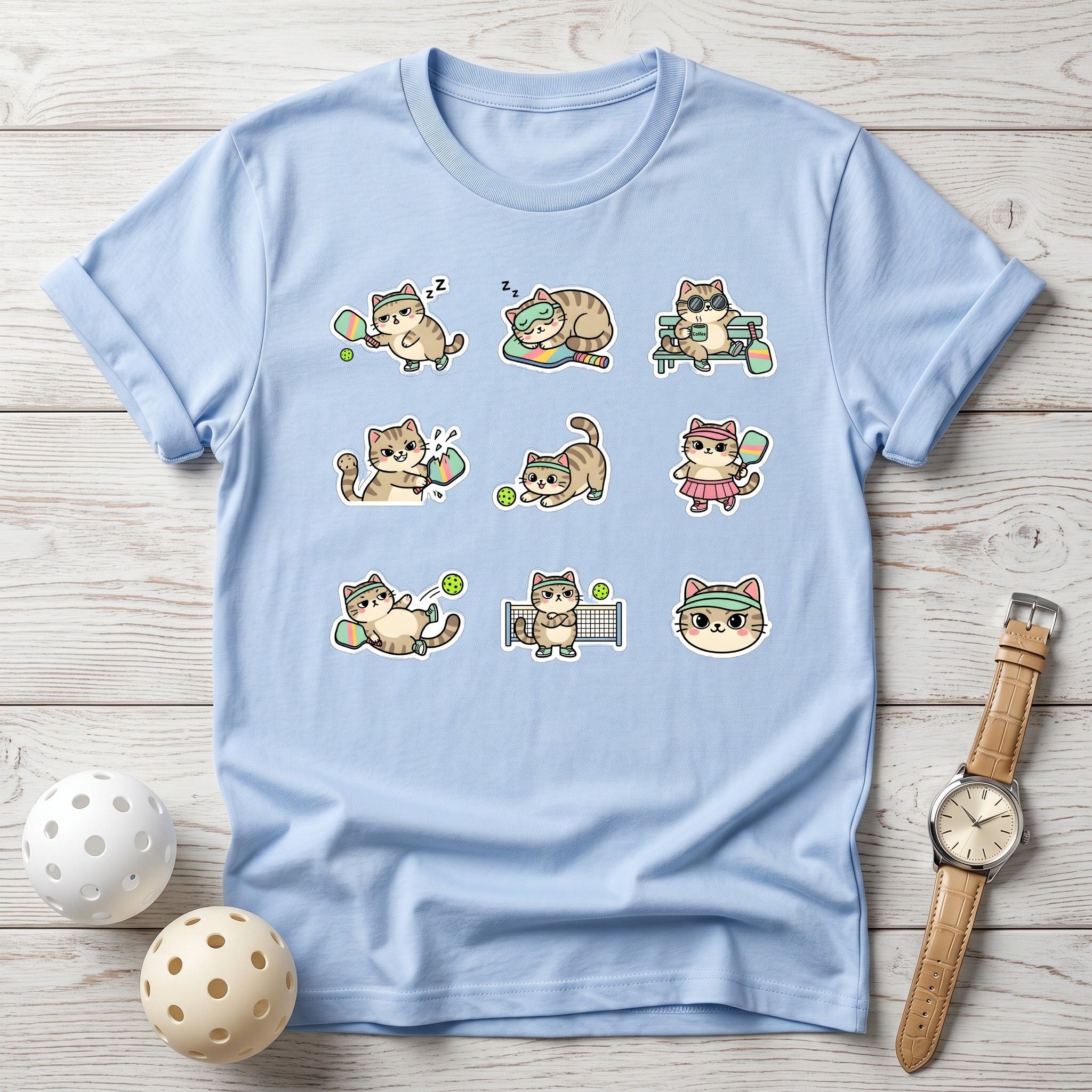 Funny Pickleball Cat Sticker Tee - Dink it Shop