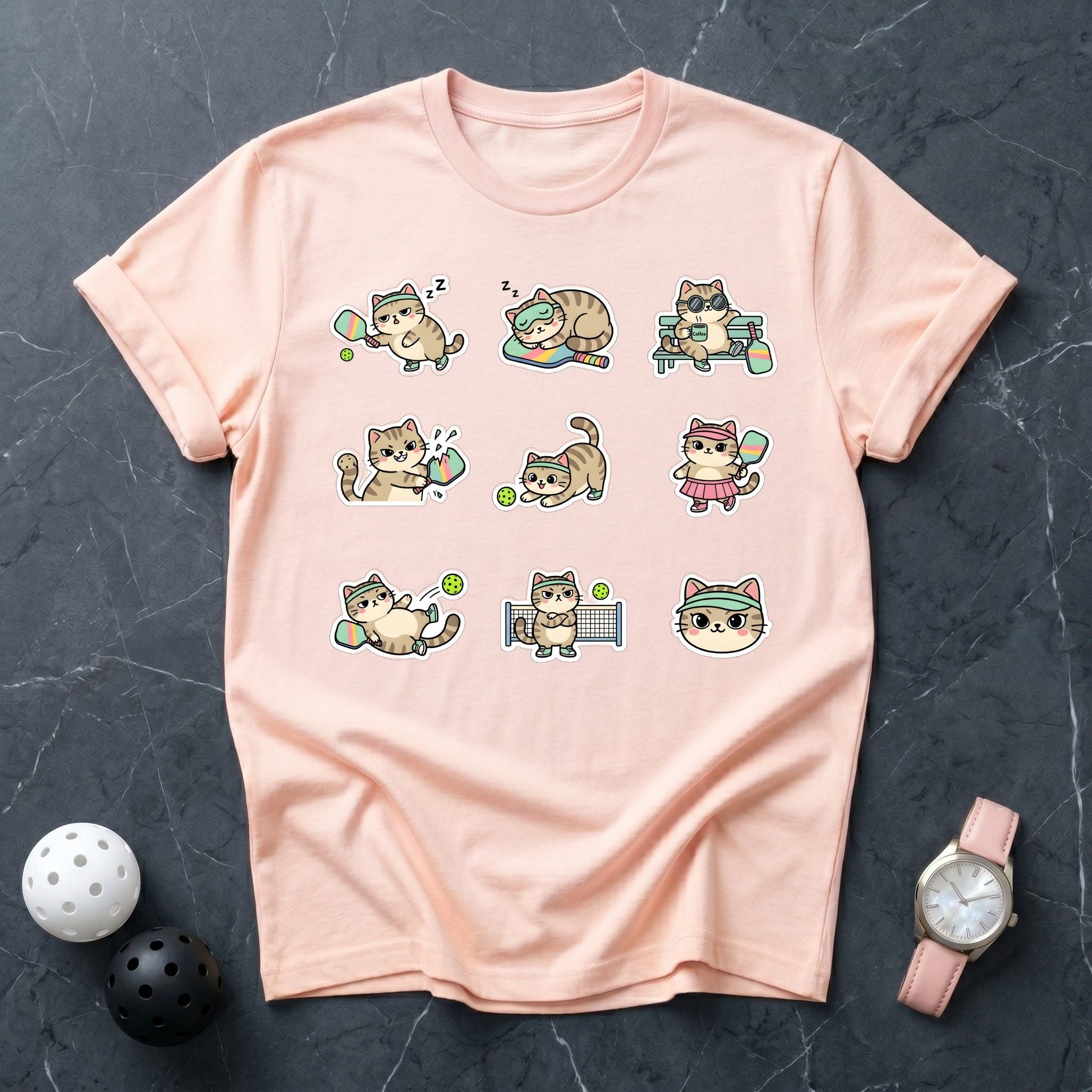 Funny Pickleball Cat Sticker Tee - Dink it Shop