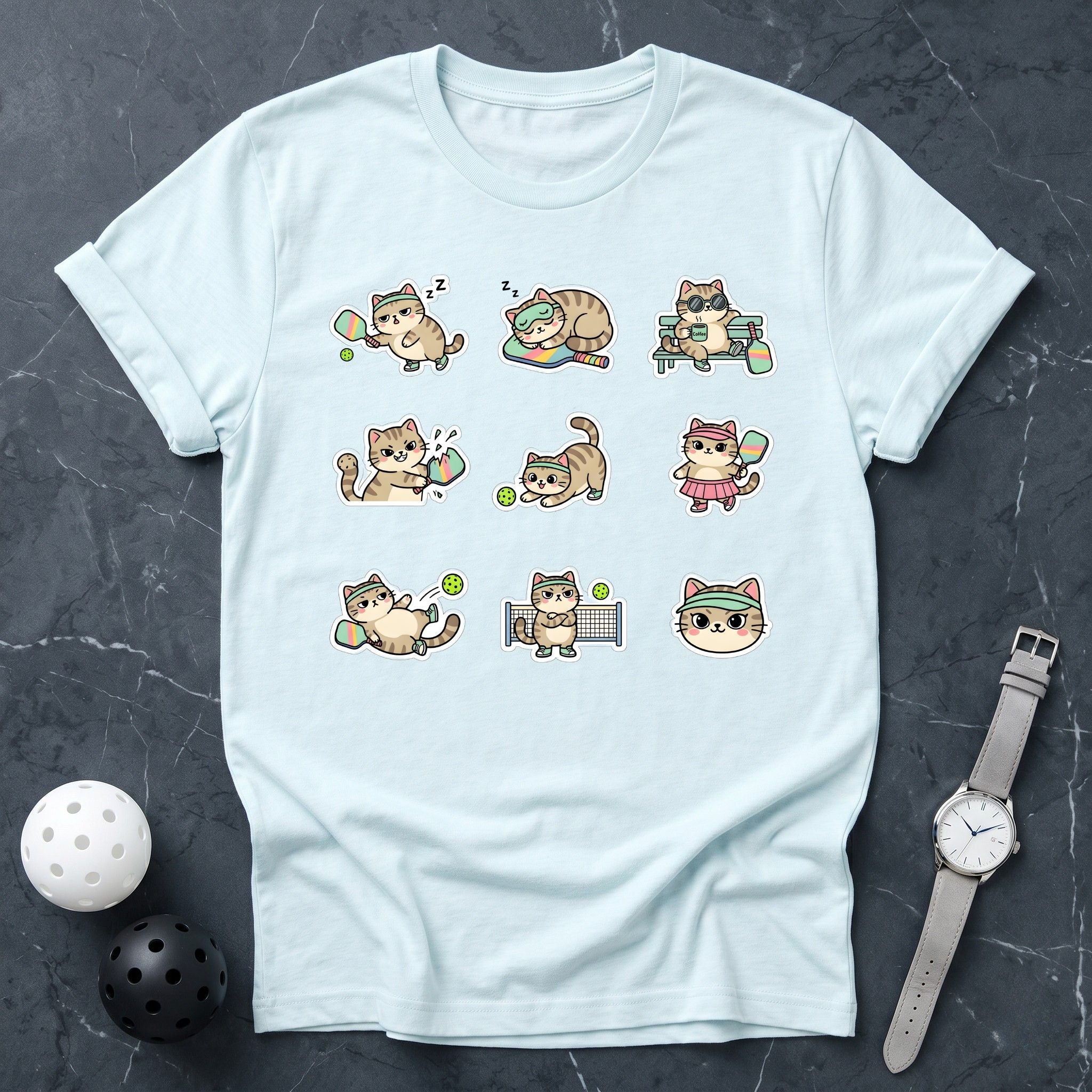 Funny Pickleball Cat Sticker Tee - Dink it Shop