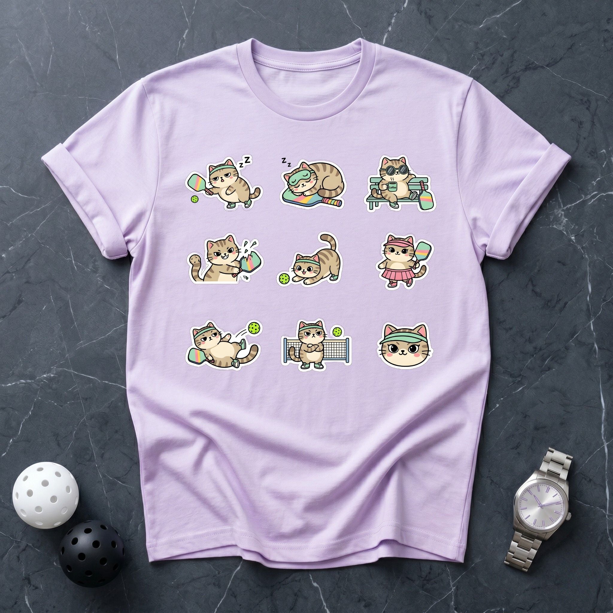 Funny Pickleball Cat Sticker Tee - Dink it Shop