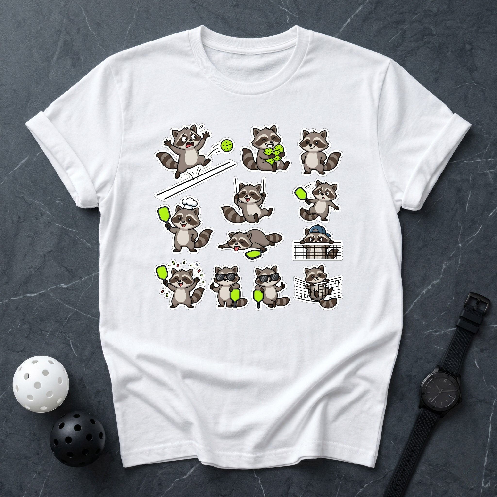 Funny Pickleball Raccoon Sticker Tee - Dink it Shop