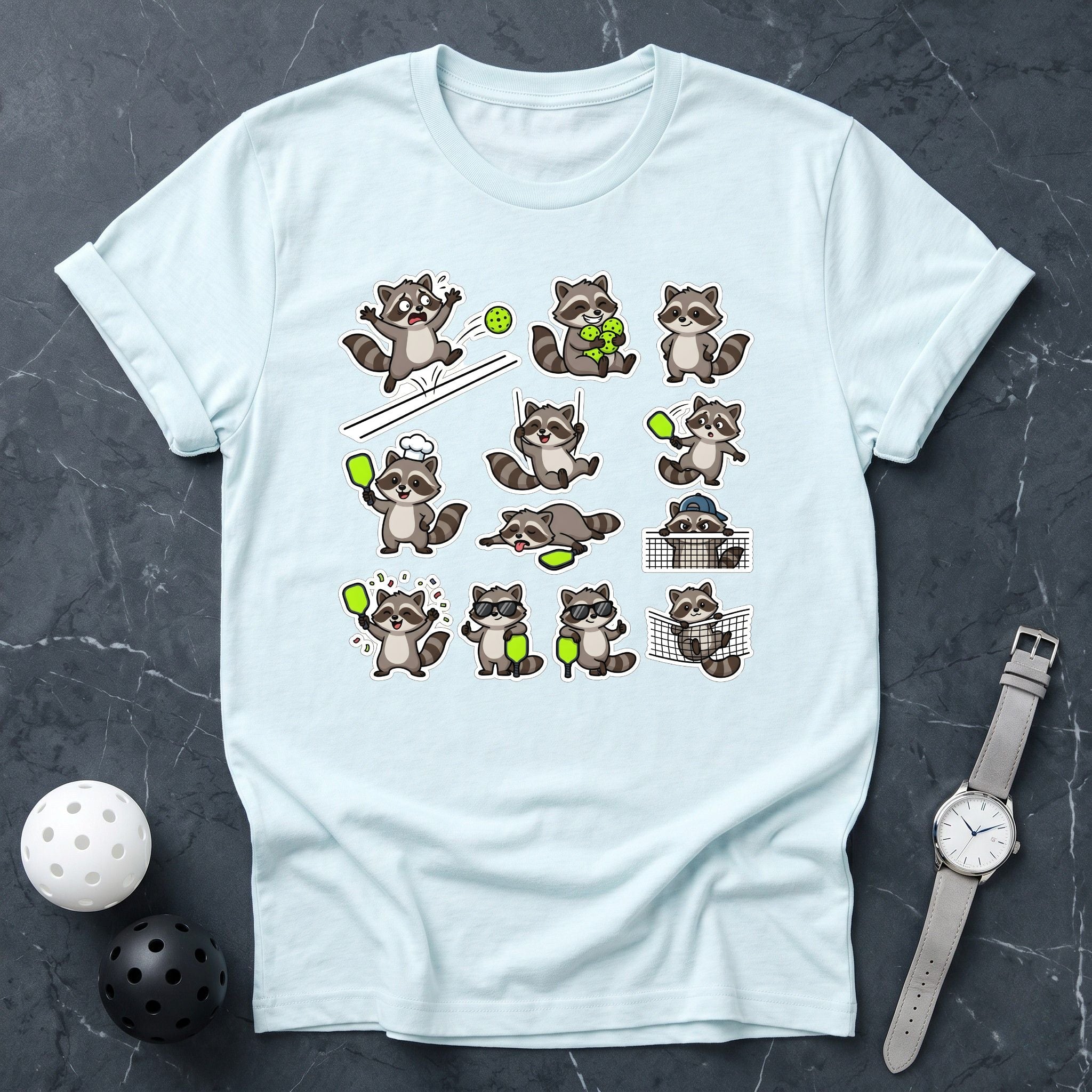 Funny Pickleball Raccoon Sticker Tee - Dink it Shop