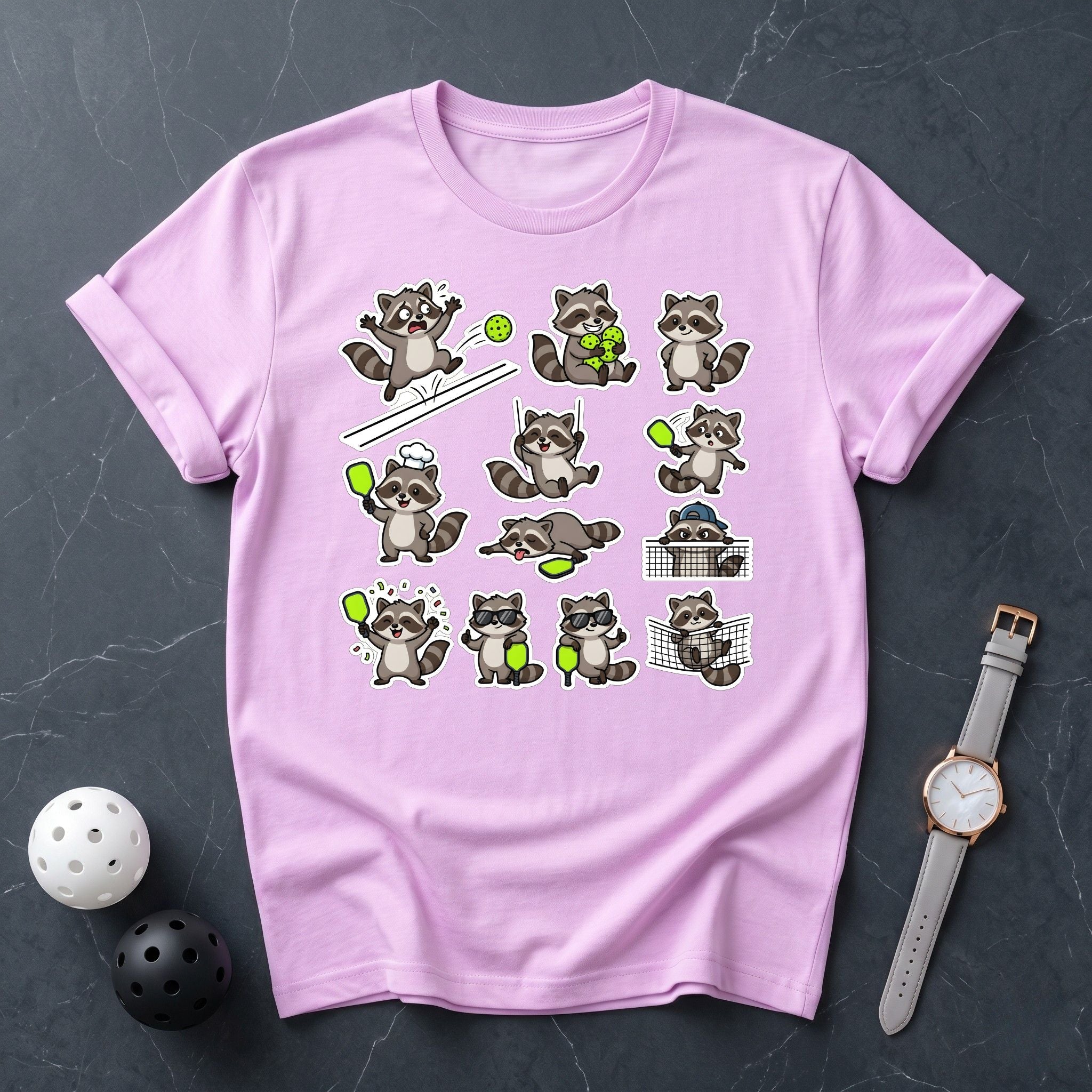 Funny Pickleball Raccoon Sticker Tee - Dink it Shop