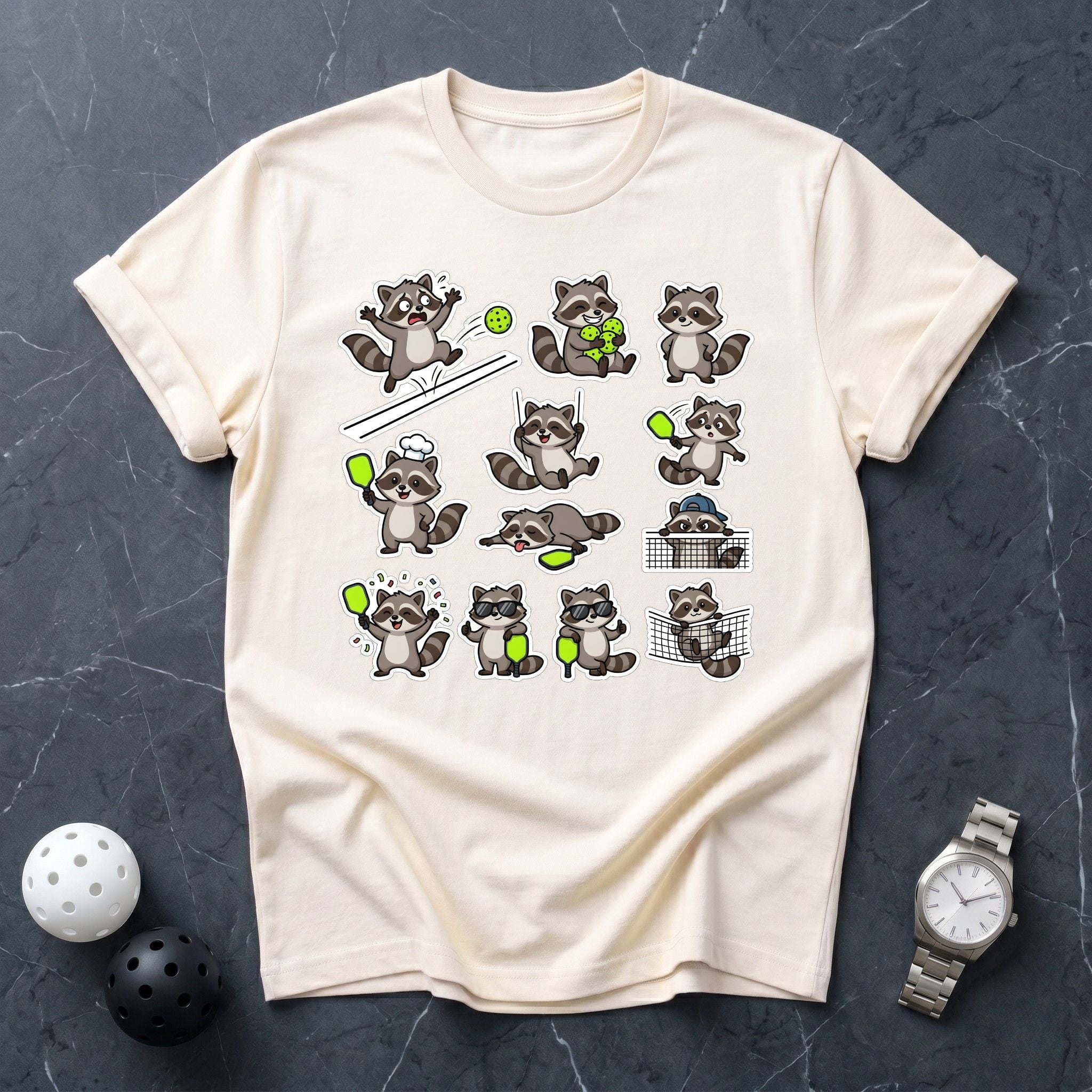 Funny Pickleball Raccoon Sticker Tee - Dink it Shop