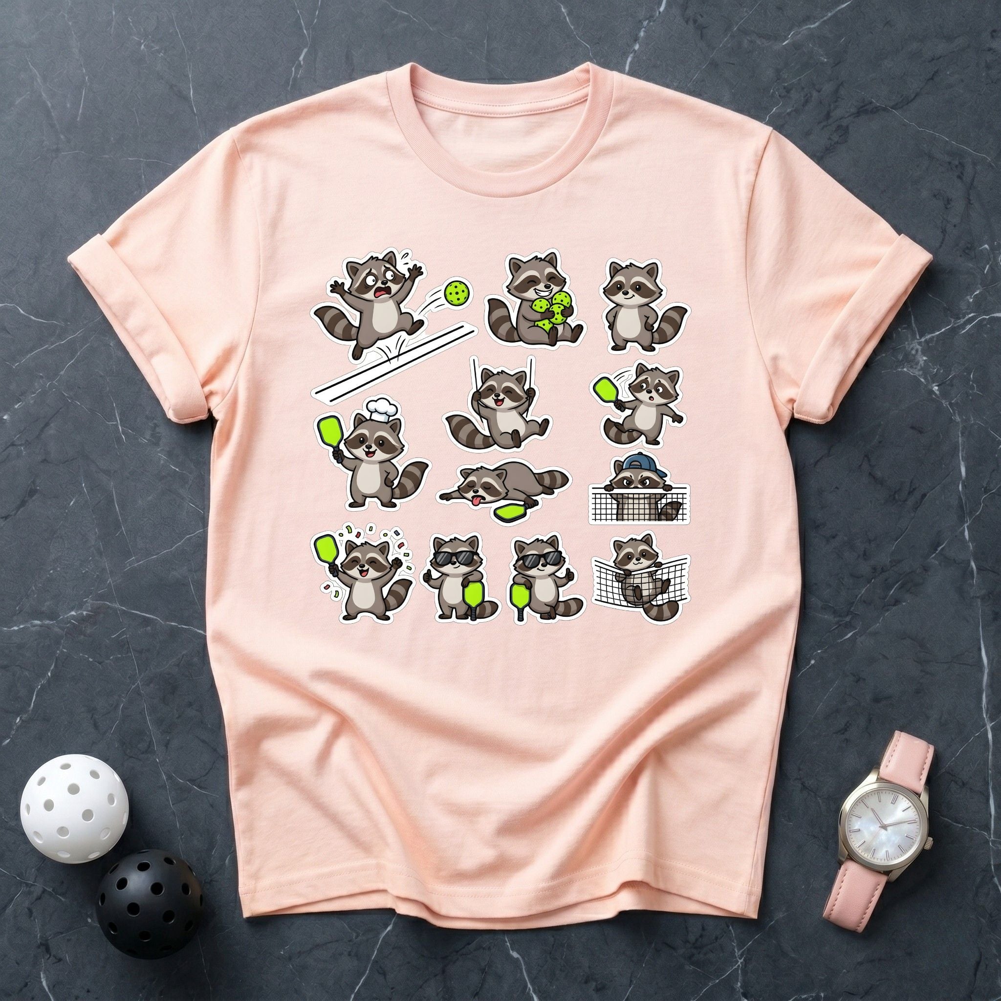 Funny Pickleball Raccoon Sticker Tee - Dink it Shop